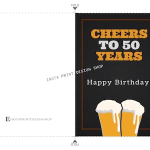 Printable Happy 50th Birthday Card, Cheers to 50 Years! Blank Birthday ...