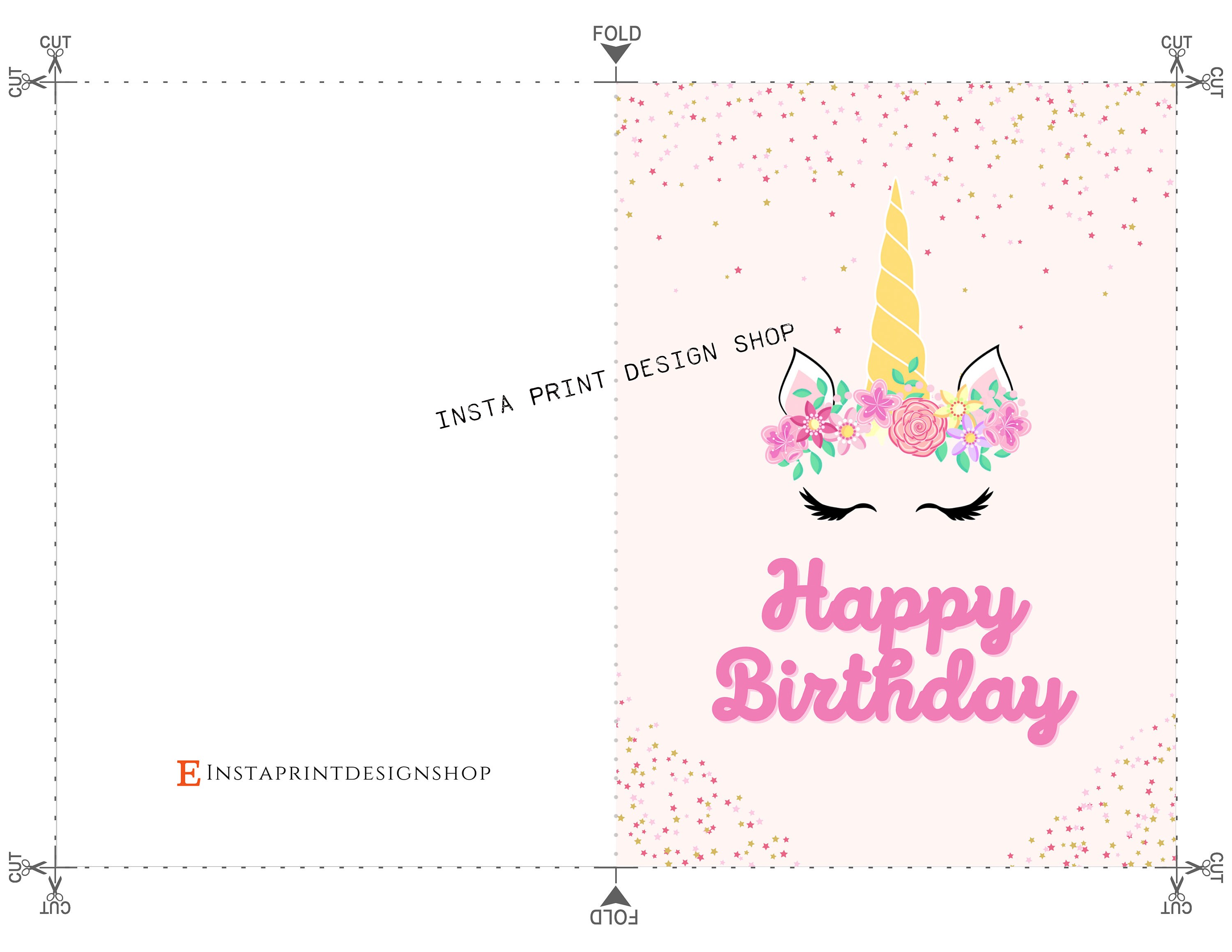 Printable Unicorn Birthday Card, Blank 5x7 Instant Download Birthday ...