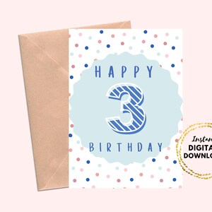 Joyeux 3e anniversaire imprimable carte, vierge 5 x 7 téléchargement numérique carte d’anniversaire