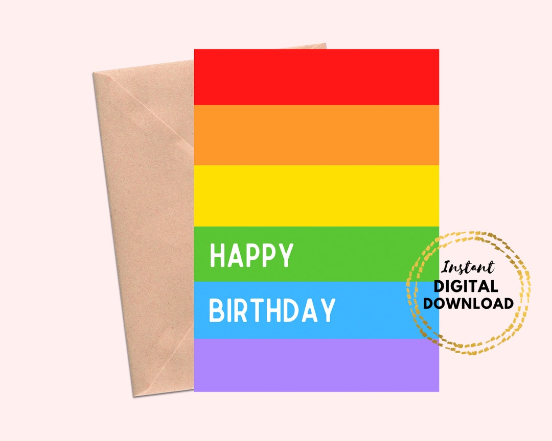 Printable Rainbow Happy Birthday Card, Gay Pride Birthday Card Blank ...