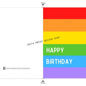 Printable Rainbow Happy Birthday Card, Gay Pride Birthday Card Blank ...