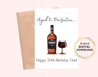 Printable Happy 50th Birthday Dad Greeting Card, Aged to Perfection, 5x7 Blank Card Father 50th Birthday Card