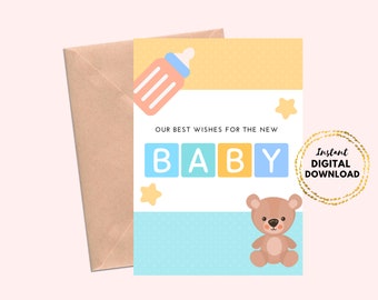 Printable Baby Congratulations Greeting Card, Best Wishes Motherhood New Mom Baby Shower Gift Card