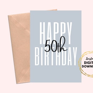 Druckbare Happy 50th Birthday Karte, Minimal Geburtstag Karte blanko 5x7 Instant Download