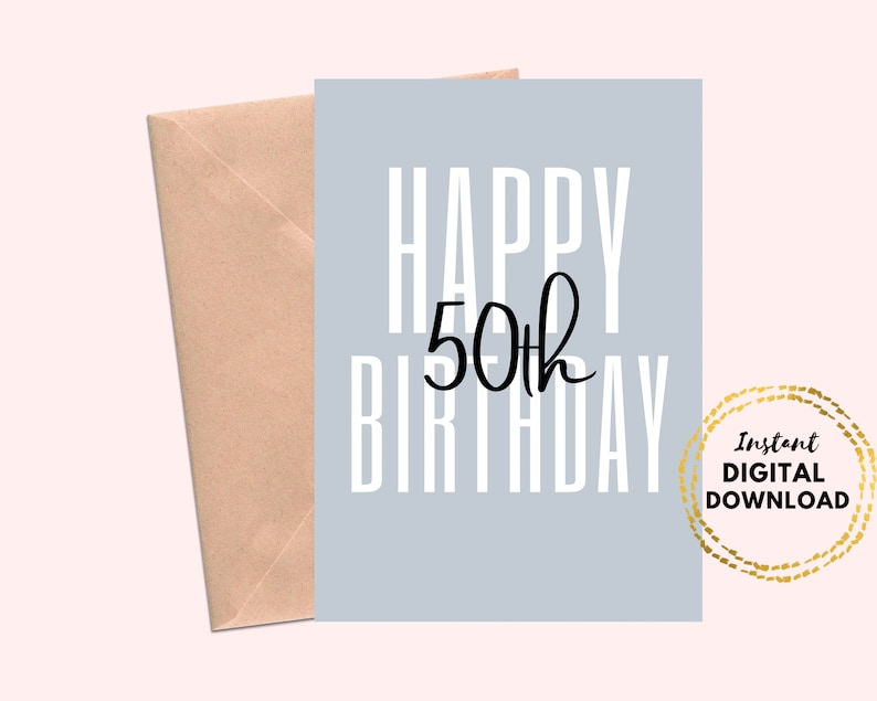 Printable Happy 50th Birthday Card, Minimal Birthday Card Blank 5x7 ...