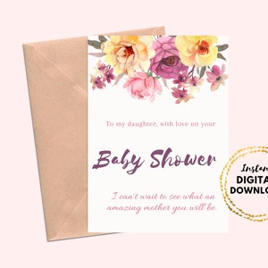 Tarjeta imprimible de feliz baby shower para mi hija, tarjeta de baby shower de madre a ser de padre a hija