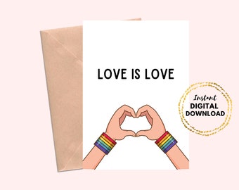 Printable LGBTQ Card, Love is Love Gay Greeting Card