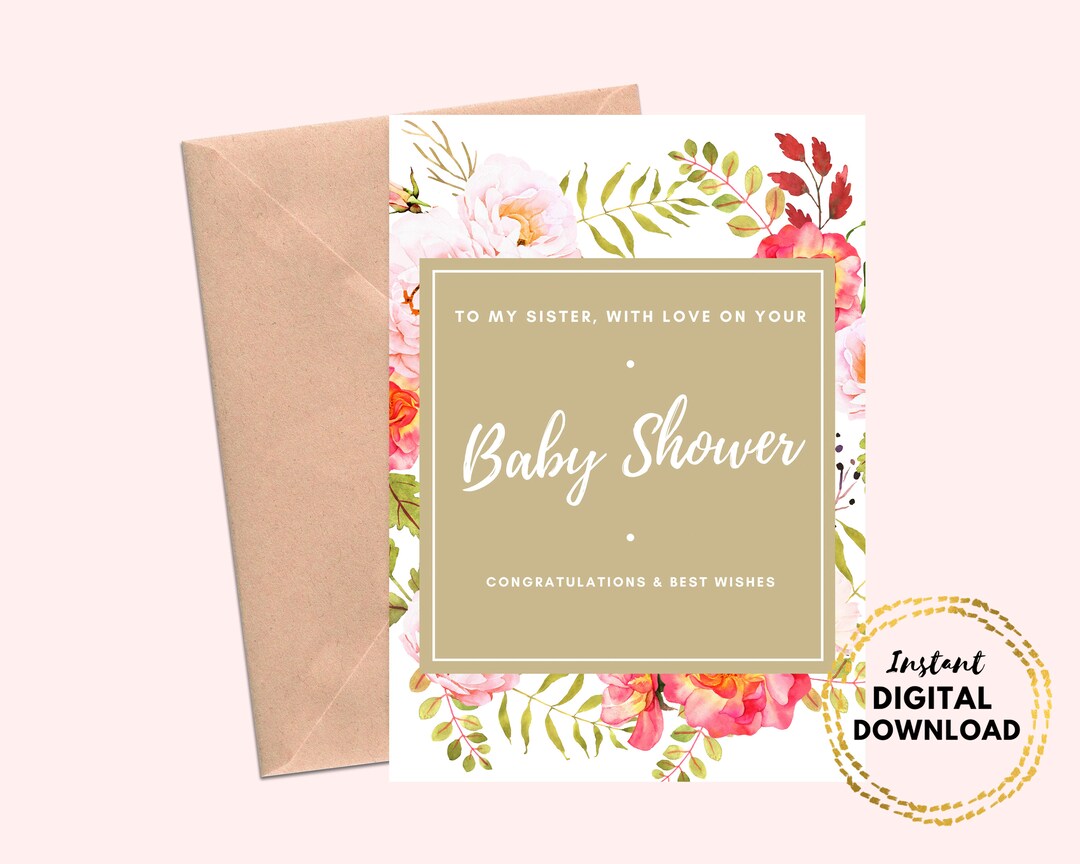 Happy Baby Shower Sister Printable Card, Congratulations Sister, Mother
