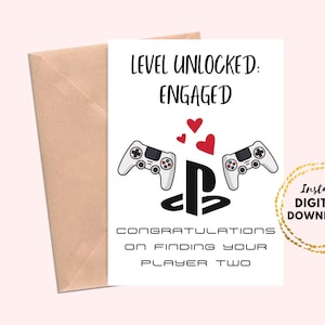 Druckbare Gamer Happy Verlobungskarte, Blanko 5x7 Verlobungs-Glückwunschkarten für Gamer