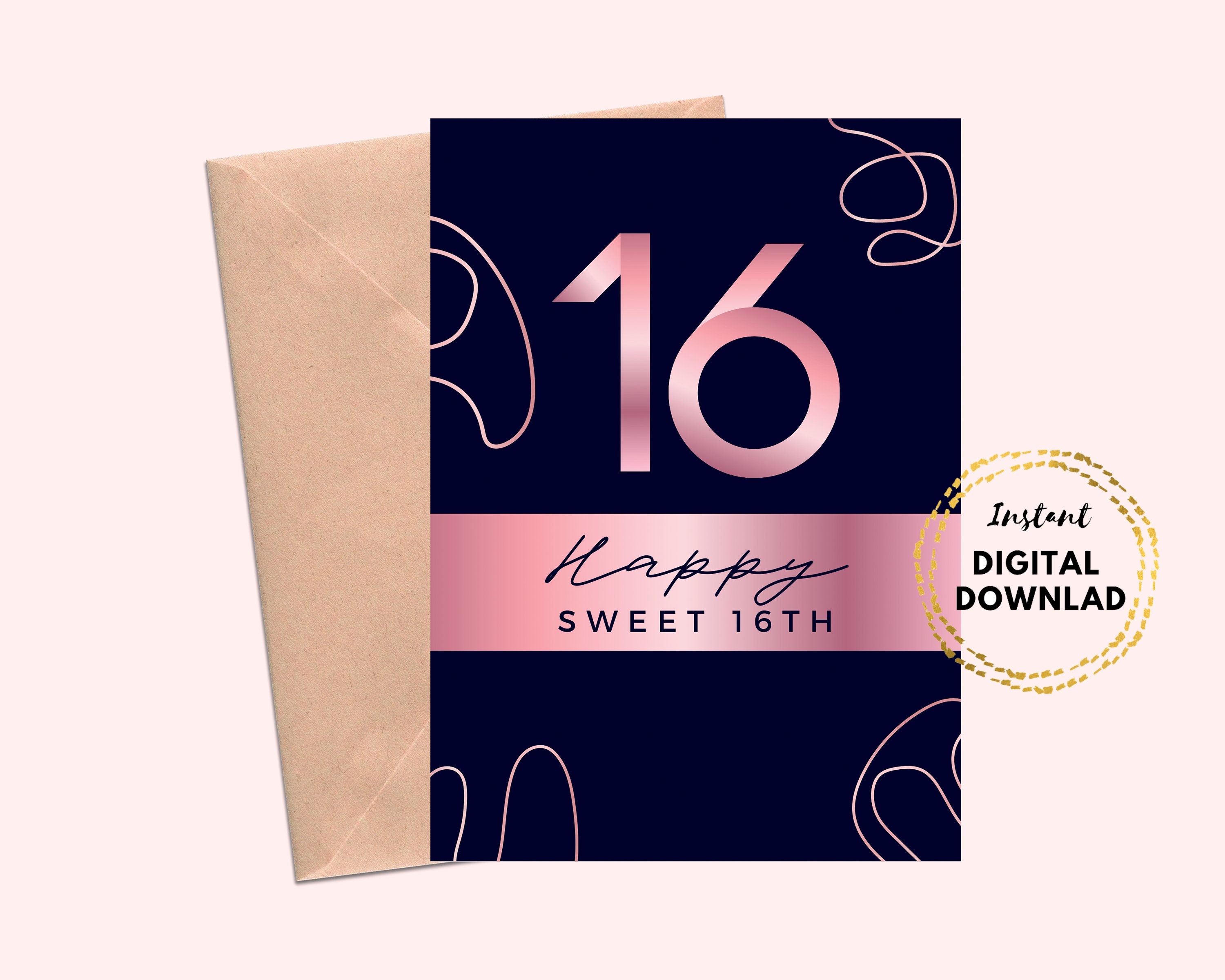 Printable Happy Sweet 16th Birthday Card 5x7 Blank 16th | Etsy