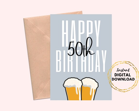 Printable Happy 50th Birthday Card Minimal Birthday Card | Etsy