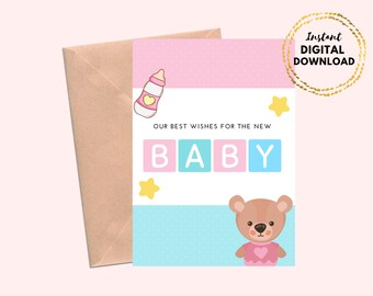 Printable Baby Congratulations Greeting Card, Best Wishes Motherhood New Mom Baby Shower Gift Card