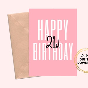 Printable Happy 21st Birthday Card, DIY Blank 5x7 Birthday Card