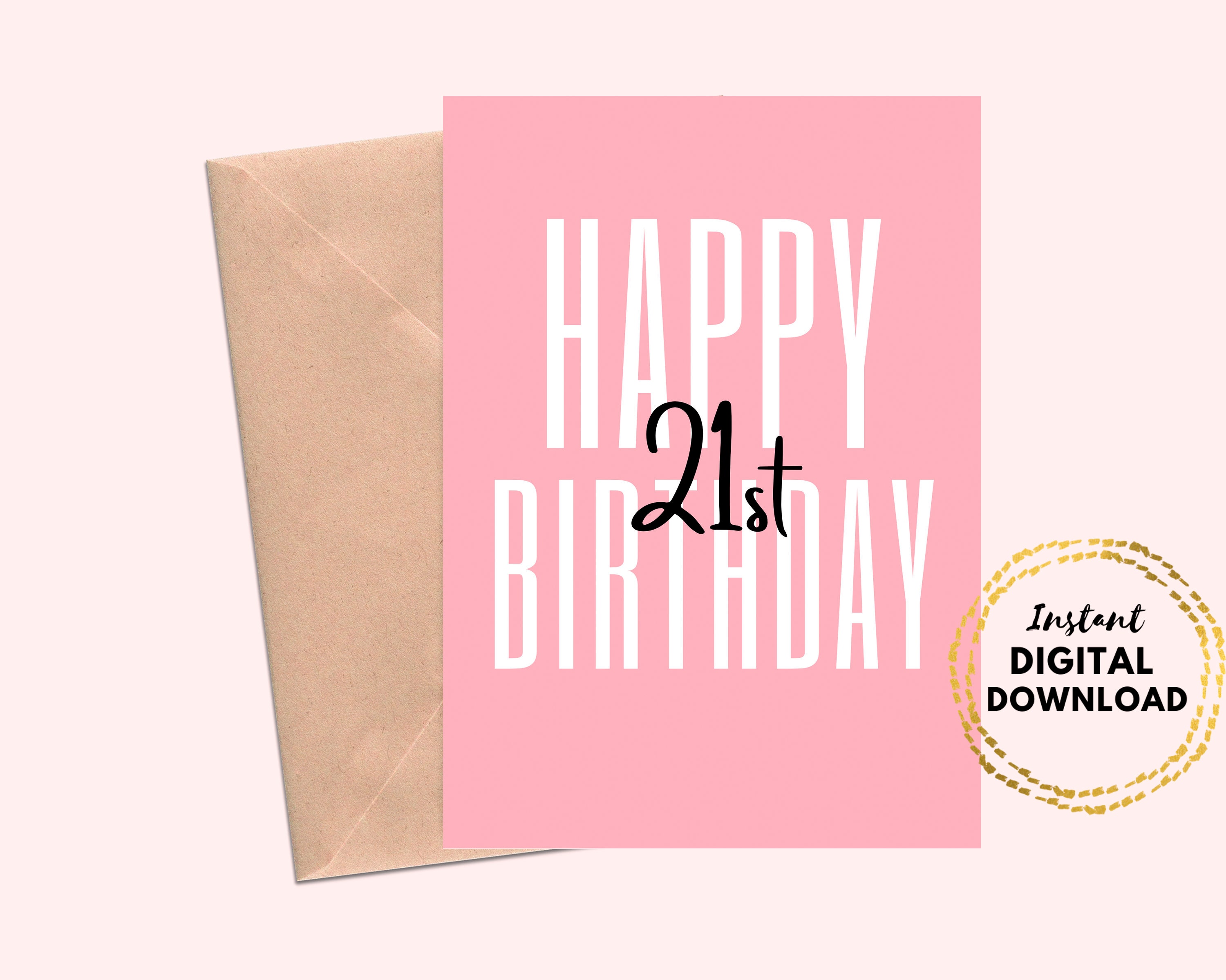 Printable Happy 21st Birthday Card, DIY Blank 5x7 Birthday Card - Etsy