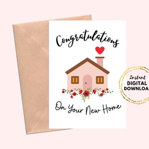 Afdrukbare gefeliciteerd met uw nieuwe huis wenskaart, nieuwe huiskaart 5x7 blanco Inwijdingsfeest