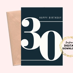 Imprimable Happy 30th Birthday Card, Minimal Birthday Card 30th Blank 5x7 Instant Download