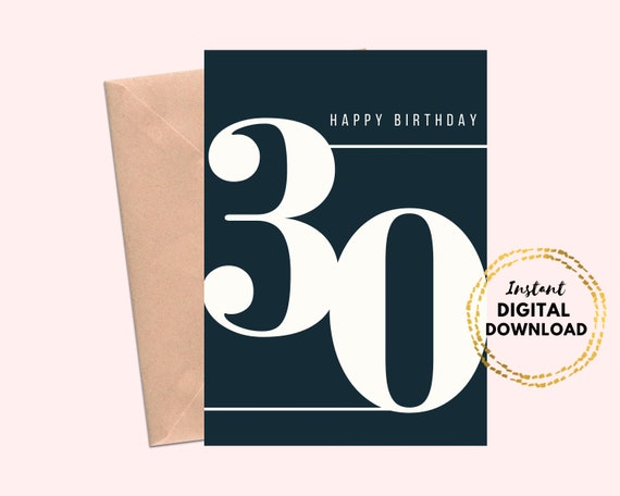 Printable Happy 30th Birthday Card Minimal Birthday Card 30th - Etsy