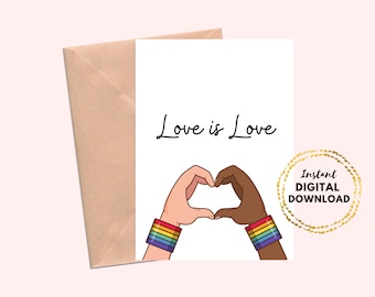 Printable LGBTQ Card, Love is Love Gay Greeting Card