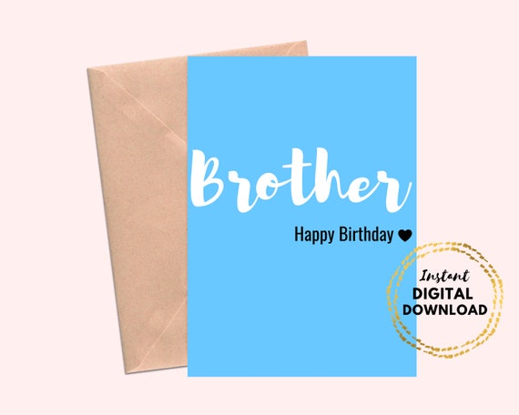 Happy Birthday Brother Printable Greeting Card Blue Birthday - Etsy