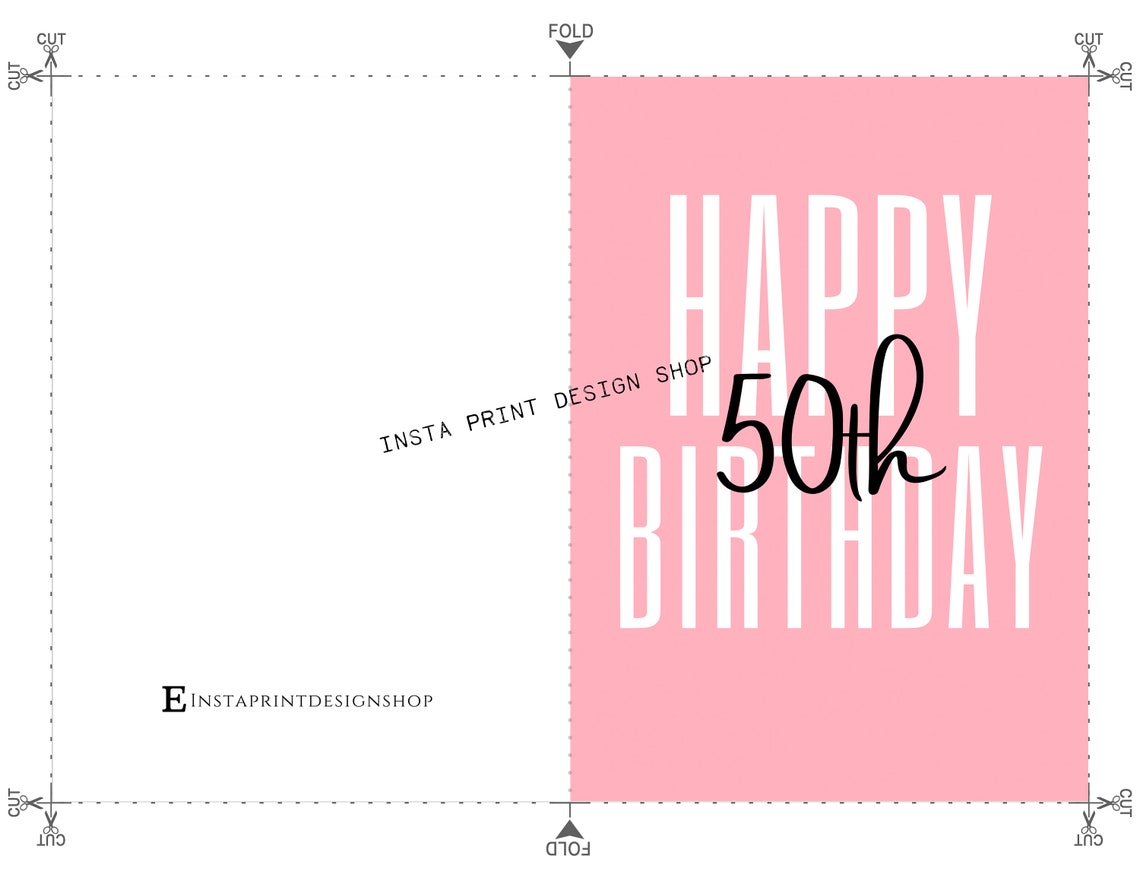 Printable Happy 50th Birthday Card Pink Minimal Birthday Card - Etsy