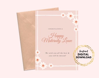 Happy Maternity Leave Printable Card, Maternity Leave Card for Co-Worker, 5x7 Digital Download Maternity Greeting Card