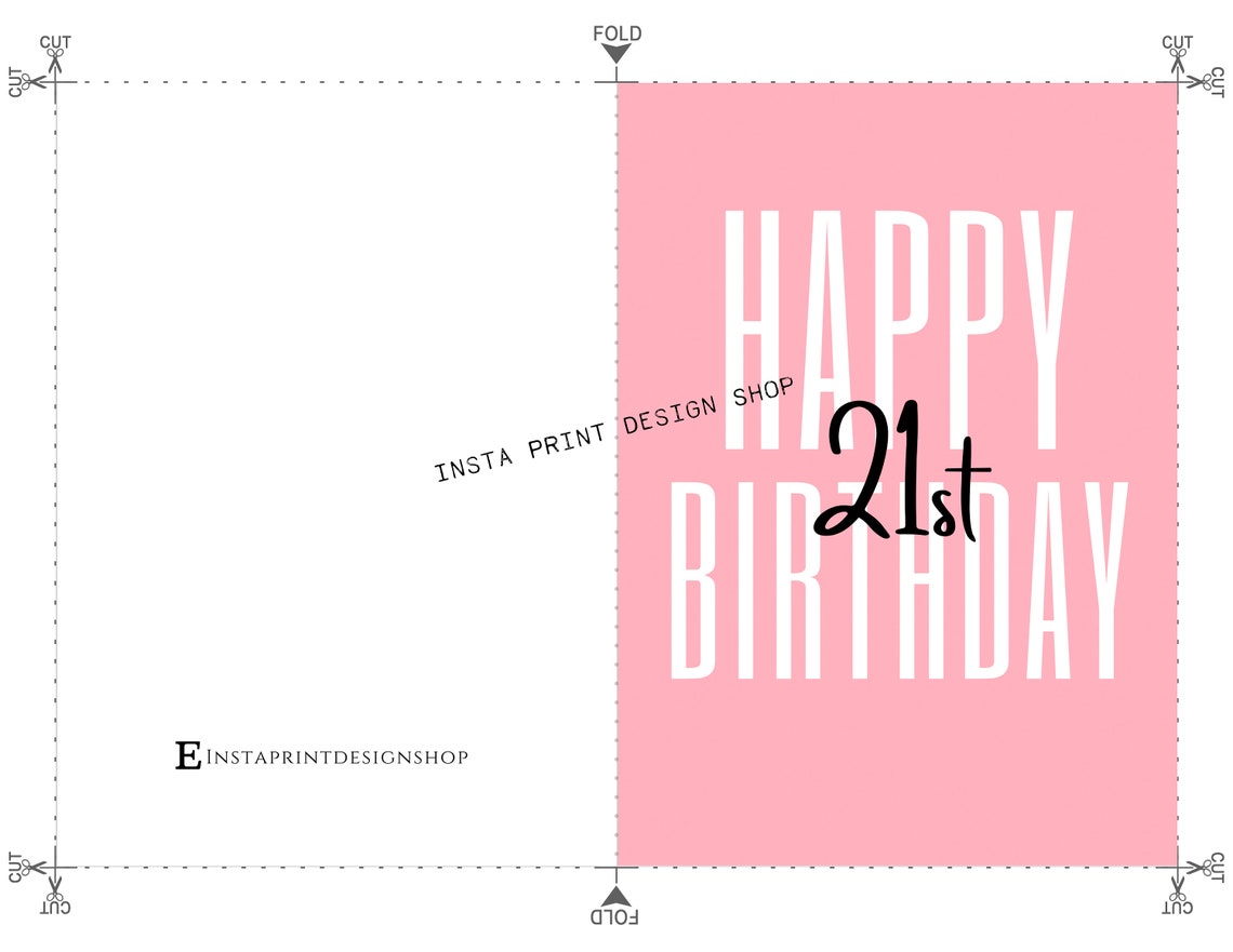 Printable Happy 21st Birthday Card, DIY Blank 5x7 Birthday Card - Etsy
