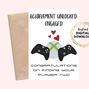 Gamer Engagement Card Xbox Achievement Unlocked: Spieler Zwei druckbare 5x7 Engagement Glückwunschkarten für Gamer