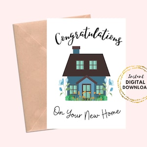 Afdrukbare gefeliciteerd met uw nieuwe huis wenskaart, nieuwe huiskaart 5x7 blanco Inwijdingsfeest