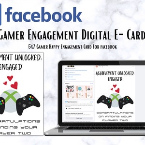 Gamer Verlobungskarte Entriegelt: Spieler Zwei digitale 5x7 Verlobungskarten für Gamer Digitale E-Karte