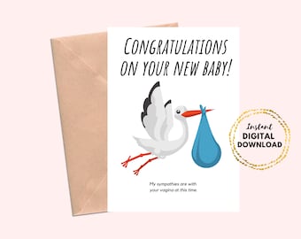 Printable Congratulations On Your New Baby Greeting Card, Motherhood New Mom Baby Shower Card