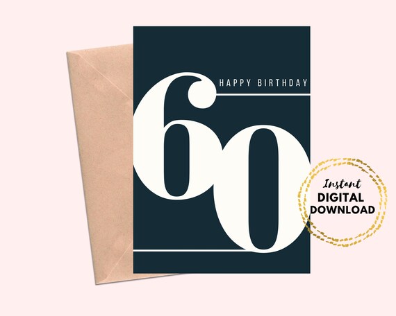 Printable Happy 60th Birthday Card Minimal Birthday Card 60th - Etsy