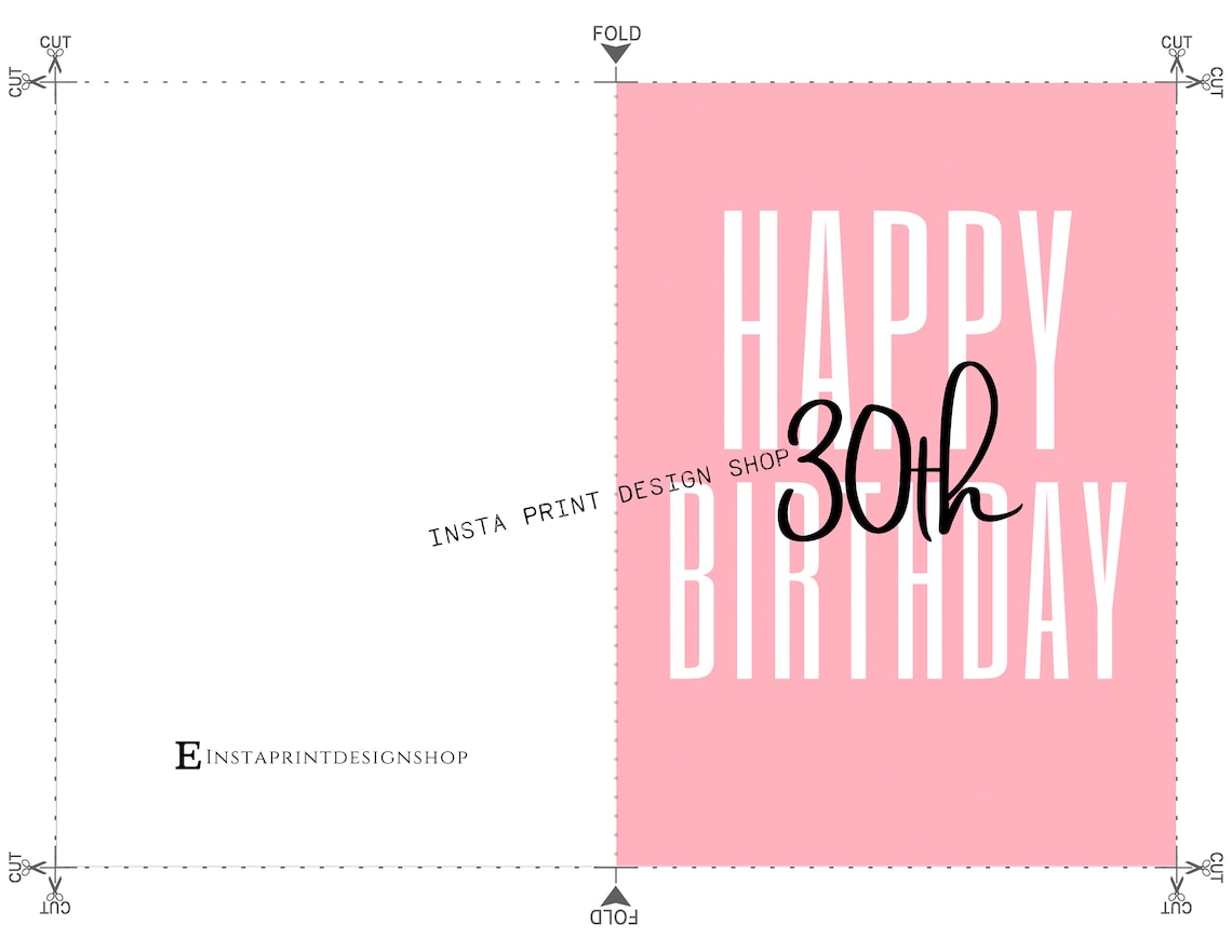 Printable Happy 30th Birthday Card, Pink Minimalist DIY 30th Birthday ...