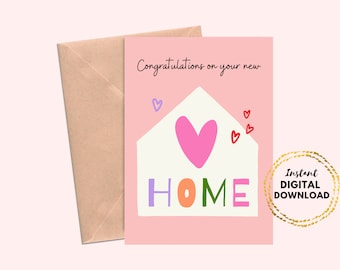 Felicitaciones por su nueva tarjeta de felicitación imprimible para el hogar, tarjeta de la nueva casa 5x7 tarjeta de regalo de bienvenida en blanco