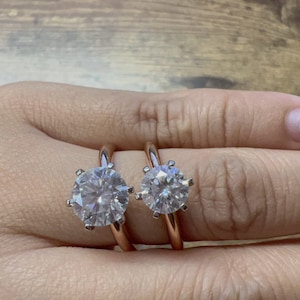 18k two tones solid Rose Gold 2CT 6 Prong Classic set Moissanite Engagement Ring