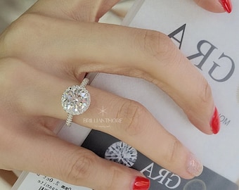 2.25ct Round Halo Moissanite engagement ring in 925 Sterling Silver