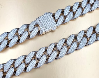 Final 12mm 925 Silver Iced-Out Cubic Zirconia Cuban Link Bracelet for Men Hip Hop Jewelry