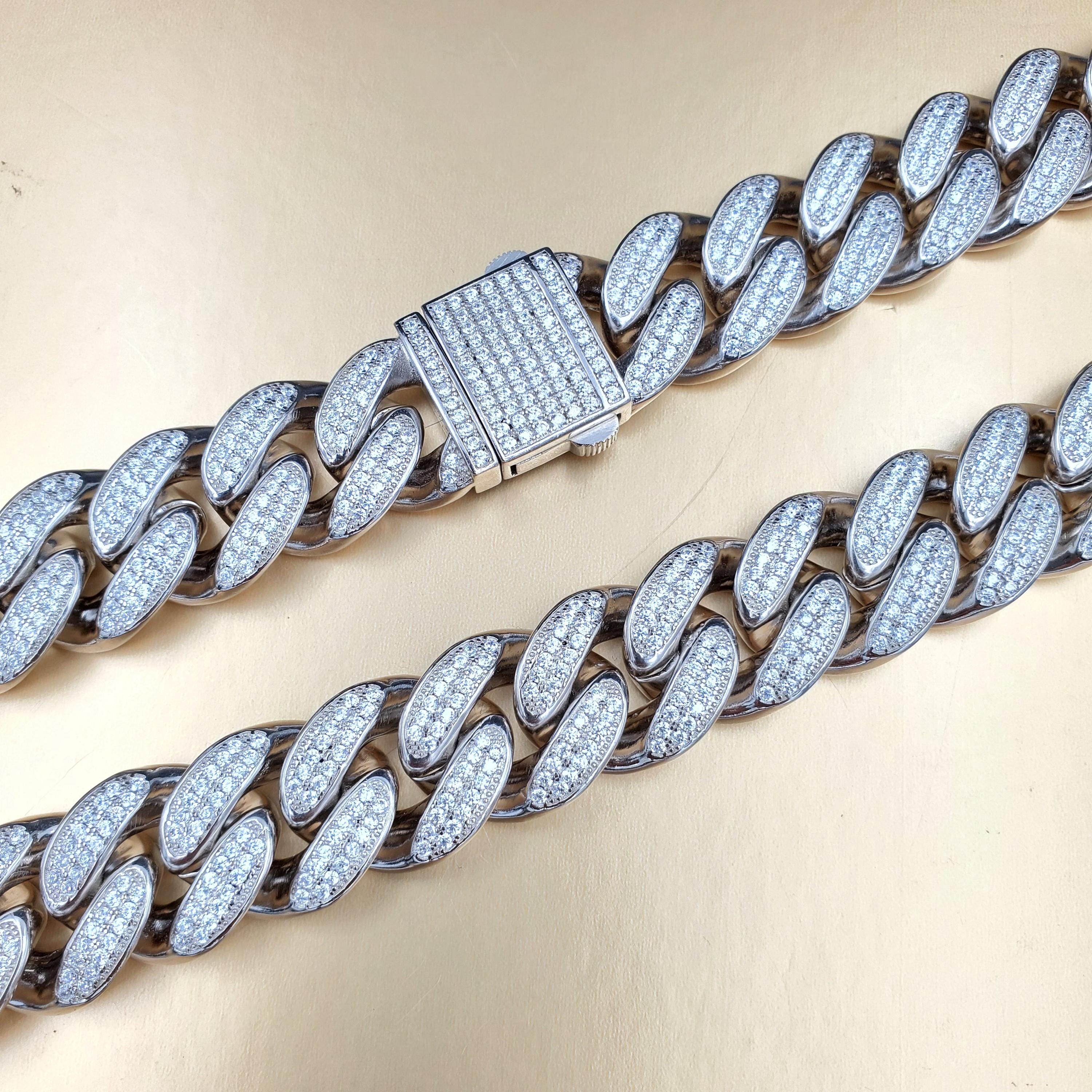 Final 12mm 925 Silver Iced-out Cubic Zirconia Cuban Link Bracelet 