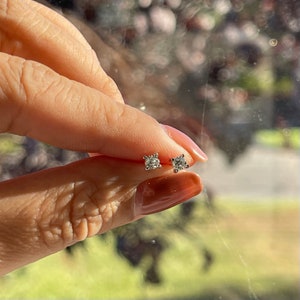 Minimalist 3mm/0.22ct Moissanite Tinny Earring Studs with Platinum Plated Sterling Silver