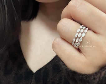 Moissanite Full Eternity Diamond Band Stackable Ring in Platinum Plated Sterling Silver