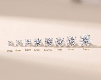 D Color 0.22 CTW - 4.0 CTW / 3 mm - 8mm Round Moissanite Platinum Plated Silver Earring Studs