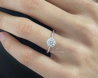 1 ct Certificated Moissanite Excellent Classic Round cut Sterling Silver twist band Moissanite engagement ring