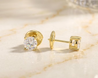 Vermeil Gold Plated VVS1 D Color Moissanite Stud Earrings, 925 Sterling Silver, GRA Certificate
