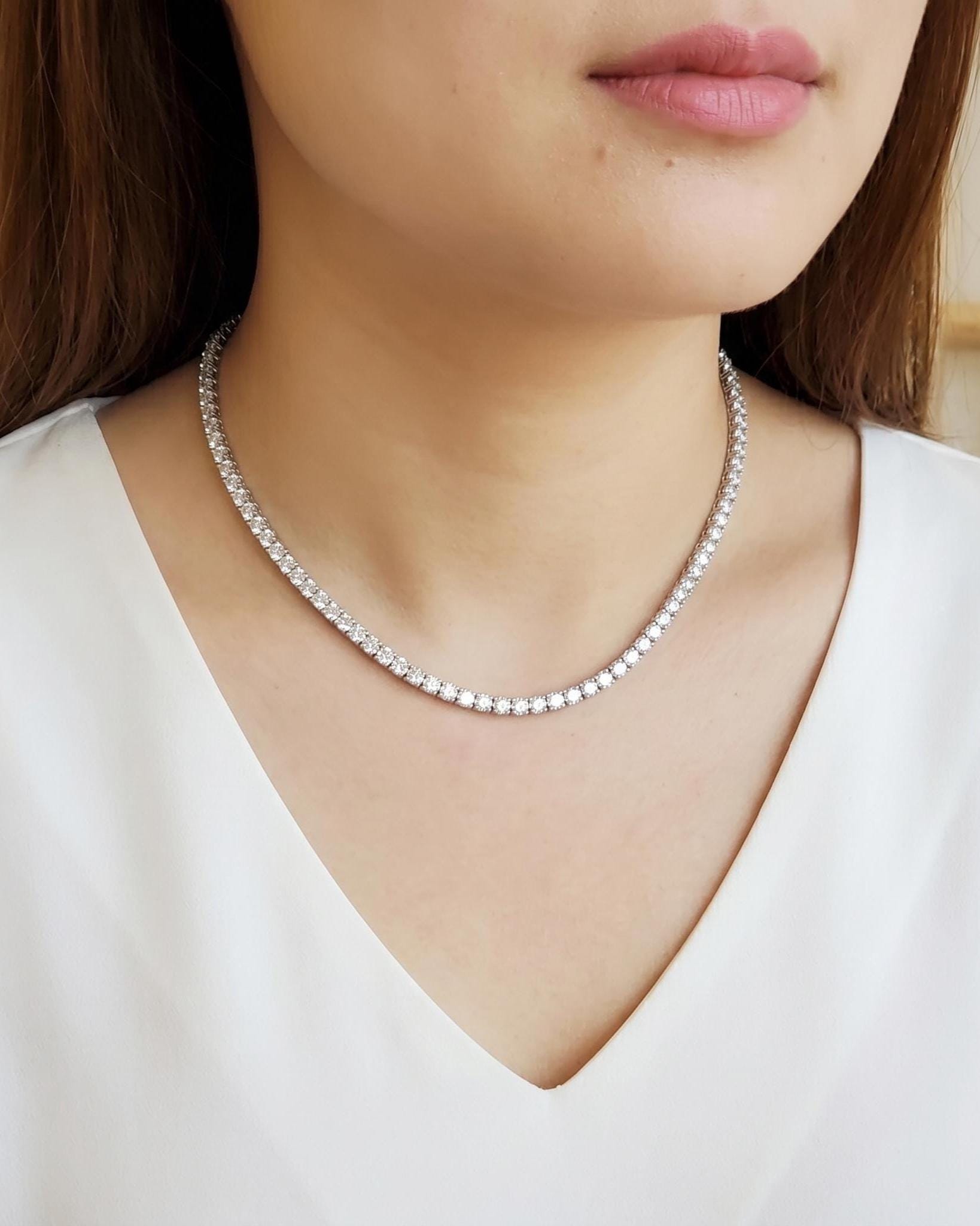 4 Mm Moissanite 925 Silver Tennis Necklace With Safety Luck for