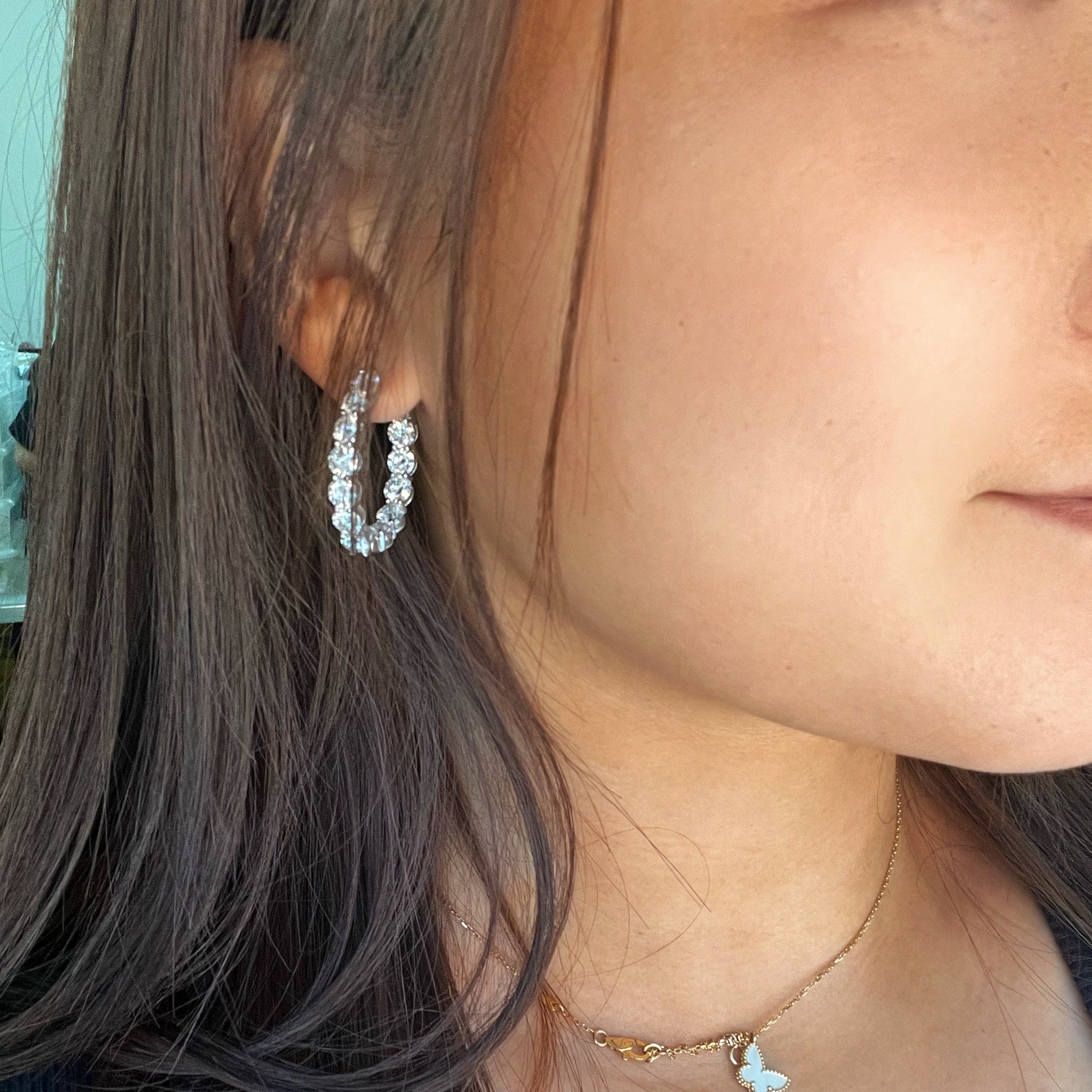 12ct Round Moissanite Inside Out Oval Shape Hoop Earrings in