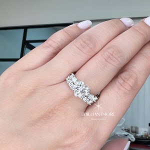 2ct Heart Shape Moissanite engagement ring and half eternity band sterling silver wedding ring