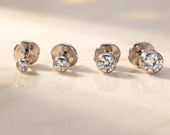 D Color 2CTW/ 6.5mm Round Moissanite Platinum Plated Silver Earring Studs