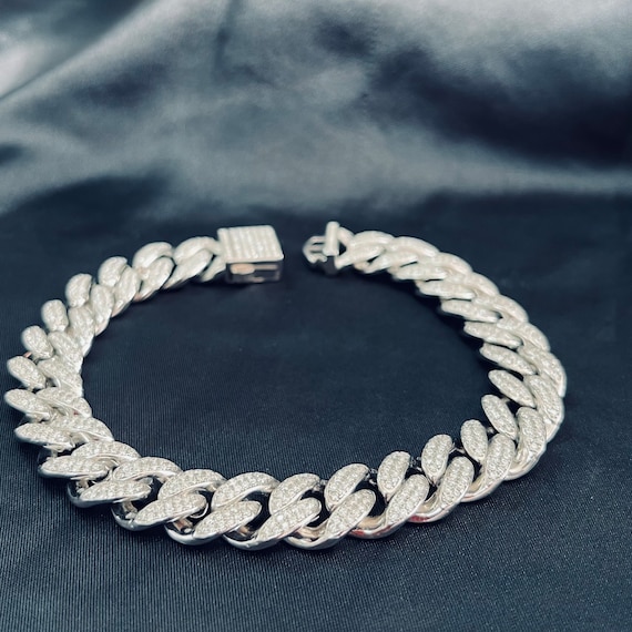 Sterling silver iced out cuban deals