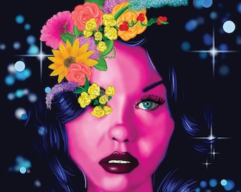 Digital Print Woman Portrait with Flowers 11x14
