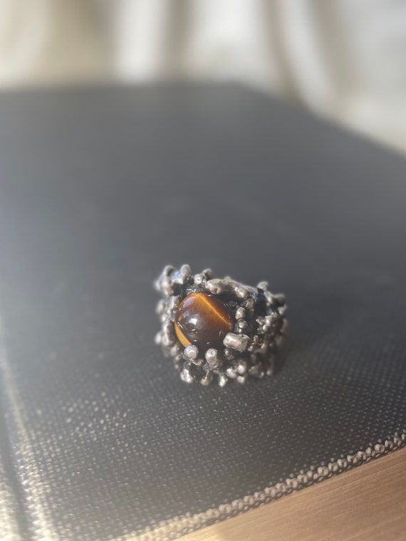 Bague Ancienne En Argent Avec Motif Tigre - Vintage - Poids 20g - Taille Ajustable - Occasion