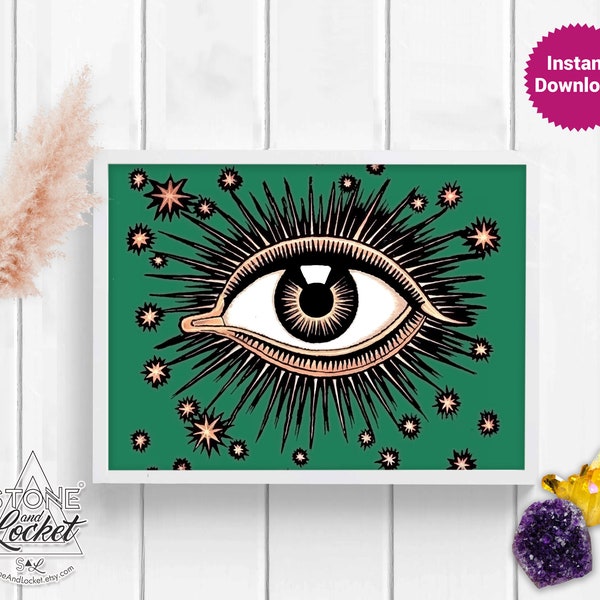 Printable Vintage All Seeing Eye Art / Printable Vintage Poster Art / EVIL EYE / Franz von Stuck  - 1911 / International Hygiene